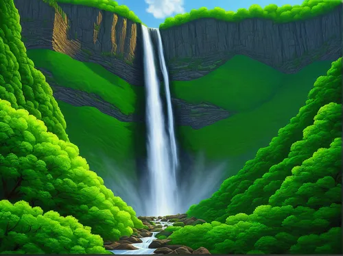 green waterfall,bridal veil fall,wasserfall,brown waterfall,water falls,ash falls,waterfalls,water fall,waterfall,bond falls,cartoon video game background,ilse falls,salt creek falls,falls,falls of the cliff,multnomah falls,cascading,cascades,a small waterfall,landscape background,Illustration,Realistic Fantasy,Realistic Fantasy 26