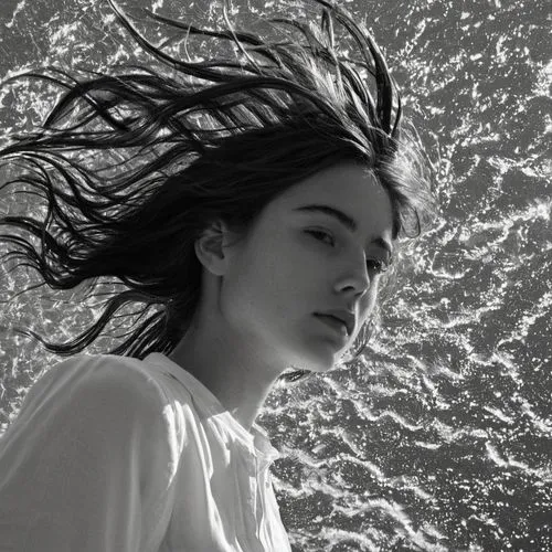 jingna,ondine,windswept,windblown,the wind from the sea,sirene,Photography,Black and white photography,Black and White Photography 03