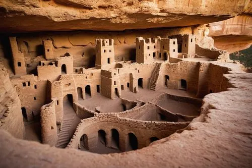 inside Mesa Verde National Park, these intricate sandstone and mud structures were built in the 12th century by the Ancestral Puebloans. Built beneath the cliffs.,bandiagara,nabataean,siwa,kariz,petra