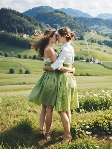 dirndl,sound of music,sylphides,meadow play,celtic woman,girl kiss,Photography,Artistic Photography,Artistic Photography 14