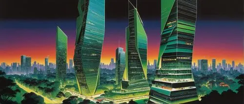 cybercity,sedensky,ctbuh,highrises,futurist,cybertown,futuristic landscape,skyscrapers,supertall,neuromancer,high rises,futuristic architecture,skyscraper,tsuneo,deodato,guangzhou,kimmelman,barad,the skyscraper,arcology,Illustration,Vector,Vector 09