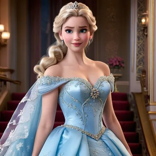 Walt Disney Pictures

Frozen ( Kinofilm CGI serie )

Königin Elsa ( Frozen )

Sie geht elegant die treppenstufen zum Königlichem Ballsaal hinunter
Das Kleid ist an ein paar stellen transparent,princes