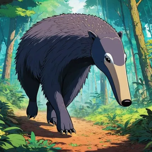 giant anteater,anteater,ursa,uintatherium,nordic bear,aardvark,grizzlies,sloth bear,bear,american black bear,slothbear,tapir,peccary,sun bear,forest animal,anthropomorphized animals,great bear,pandabear,boar,cartoon forest,Illustration,Japanese style,Japanese Style 03