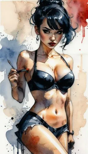 watercolor pin up,brubaker,manara,shinkawa,psylocke,selina,Conceptual Art,Fantasy,Fantasy 10