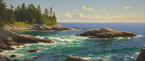 Onrush East Boothbay Maine By Donald Demers Seascape Artwork Seascape Paintings Ocean Painting,coastal landscape,landscape with sea,rocky coast,split rock,beach landscape,sea landscape,maine,cliffs oc