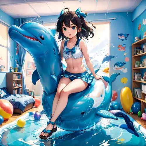 aqua studio,girl with a dolphin,dolphin background,seaquarium,oceanica,underwater background,Anime,Anime,Realistic