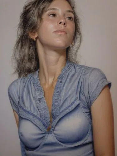 Girl in daddy's shirt shortly before lunch,a woman standing in a room with her eyes closed,rampling,veruschka,voormann,steinem,cotton top,macgraw,gerulaitis,shvedova,colorization,seydoux,photorealist,