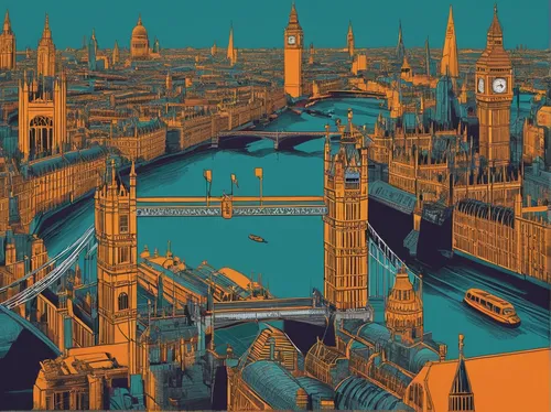 big ben,london,london buildings,city of london,london bridge,united kingdom,tower bridge,uk,teal digital background,world digital painting,great britain,city cities,britain,westminster palace,travel poster,big city,brexit,city panorama,digital background,landmarks,Conceptual Art,Sci-Fi,Sci-Fi 17