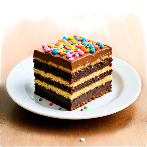 Brownie, sweet dessert, chocolate frosting, square shape, golden crust, creamy texture, decorated with nuts, colorful sprinkles, white plate, close-up shot, soft focus, warm lighting, shallow depth of