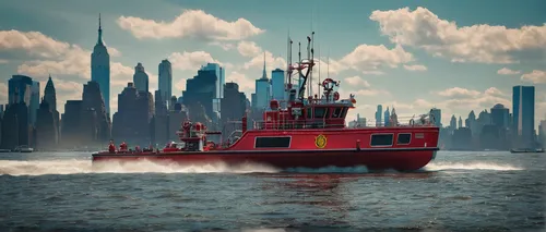 Fireboat on the Hudson by Chris Lord,fireboat,pilot boat,tugboat,stack of tug boat,rescue and salvage ship,emergency tow vessel,coast guard,uscg seagoing buoy tender,new york harbor,platform supply ve