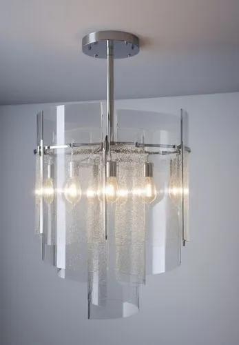 glass chandelier finish in polished chrome,the modern fixture with glass chandelier in an open room,ceiling lamp,ceiling light,halogen spotlights,hanging lamp,halogen light,foscarini,Photography,Gener