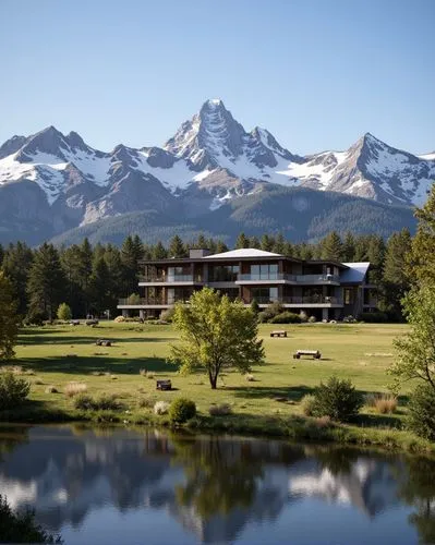 luxury Wyoming ranch on a lake with views of the mountains


,the mountain range is visible behind the building,torres del paine,house in the mountains,amanresorts,patagonia,snohetta,bariloche