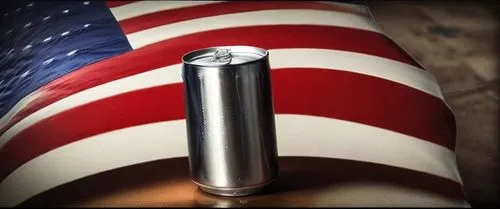 Beer can in front of us flag ,aa battery,vacuum flask,maglite,cylinder,canister,aaa battery,aluminum tube,round tin can,gun barrel,cylinders,45 acp,flask,bullet,oil filter,multipurpose battery,pepper 