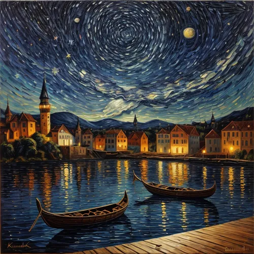 night scene,starry night,aurajoki,vincent van gogh,turku,gondolier,oil painting on canvas,vincent van gough,delft,herfstanemoon,petersburg,boat landscape,český krumlov,gondolas,astronomy,saint petersburg,the night sky,riga,copenhagen,astronomical