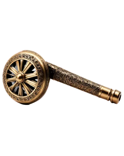 Cannon clip art, old-fashioned, bronze material, intricate carvings, cylindrical shape, rounded edges, ornate details, golden accents, realistic texture, metallic sheen, low-angle shot, dramatic light