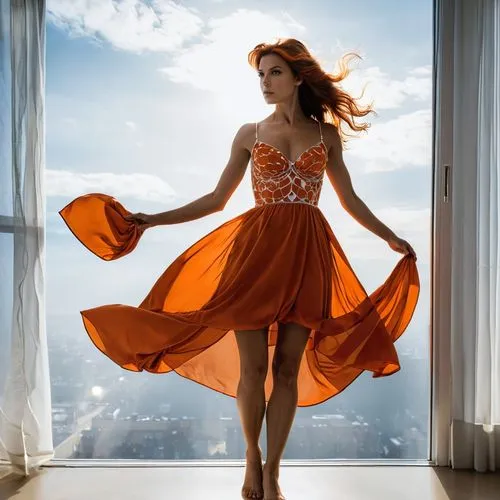 orange,bright orange,orange color,orange robes,orange blossom,orange petals,girl in a long dress,orange half,dance silhouette,twirling,orange rose,oranje,a girl in a dress,twirl,orange butterfly,orangefield,gracefulness,flamenco,vintage dress,orangish,Illustration,American Style,American Style 04