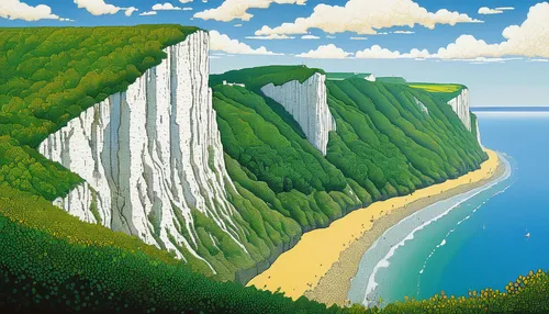 cliffs of etretat,white cliffs,chalk cliff,cliffs etretat,cliffs ocean,beachy head,limestone cliff,cliffs,the cliffs,etretat,cliff face,cliff top,seven sisters,coastal landscape,cliff coast,jurassic coast,english channel,normandy,cliff,normandie region,Illustration,Japanese style,Japanese Style 14