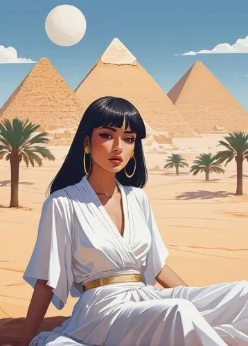 neferhotep,nefertari,ancient egyptian girl,cleopatra,egyptienne,desert background,Illustration,Vector,Vector 06