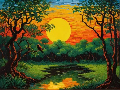 oil painting on canvas,oil painting,art painting,oil on canvas,oil pastels,pantanal,Art,Artistic Painting,Artistic Painting 03