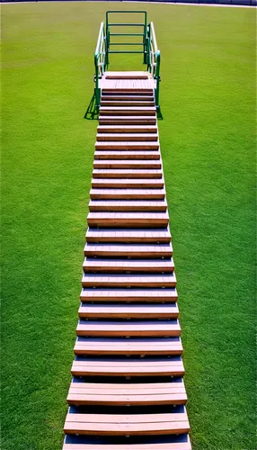 Bleachers, sports stadium, empty seats, metal structure, wooden benches, safety railings, stairs, ascending steps, athletic track, green grass field, sunny day, soft shadows, panoramic view, wide-angl