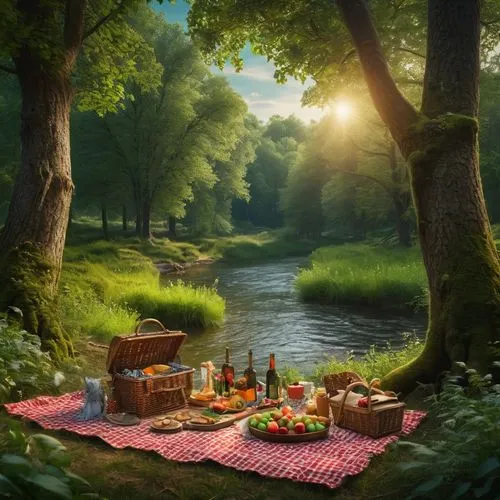 picnic,picnicking,picnics,picnic basket,picnickers,amoenus,idyllic,picnicked,romantic dinner,picnic table,fantasy picture,idyll,outdoor dining,outdoor cooking,fairytale forest,seclude,romantic scene,camping,summer evening,family picnic,Photography,General,Fantasy