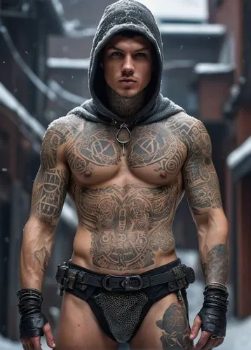 hooded man,with tattoo,tattoos,mma,kickboxer,bane,tattooed,daredevil,tattoo artist,strongman,war machine,danila bagrov,russian doll,body building,barbarian,cyborg,bodybuilder,assassin,bodybuilding,tattoo,Photography,General,Sci-Fi