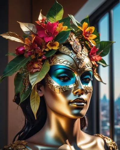 venetian mask,masquerade,gold mask,golden wreath,golden mask,headdress,diwata,girl in a wreath,headpiece,mascarade,kaahumanu,artist's mannequin,golden crown,masqueraders,gold crown,laurel wreath,pintados,spring crown,polynesian,diablada,Photography,Artistic Photography,Artistic Photography 08