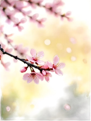 April, nature, solo, spring season, cherry blossom, petals softly falling, gentle breeze, warm sunlight, soft focus, bokeh effect, 3/4 composition, shallow depth of field, pastel color tone, cinematic