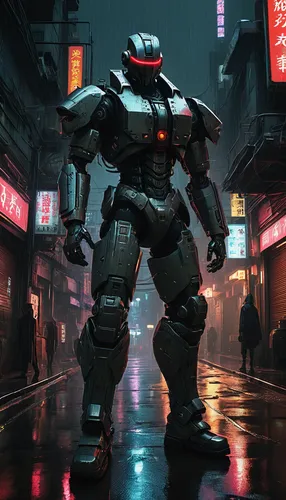 cyberpunk,mech,mecha,hk,shinjuku,enforcer,brute,samurai,shanghai,scifi,mute,tokyo,military robot,dreadnought,mercenary,bolt-004,sci - fi,sci-fi,patrols,game art,Illustration,Japanese style,Japanese Style 11