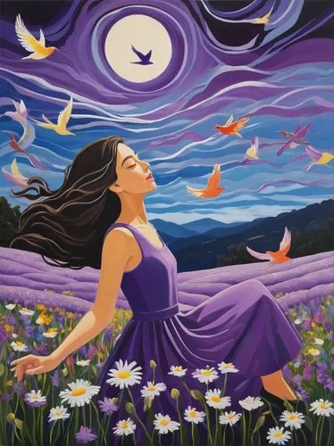 dreamtime,la violetta,diwata,girl in flowers,dreamscapes,gracefulness,julia butterfly,dream art,closed eyes,yogananda,falling flowers,chasing butterflies,oil painting on canvas,dreamer,little girl in wind,dance with canvases,passion butterfly,blissfully,the lavender flower,daydreams,Conceptual Art,Oil color,Oil Color 13