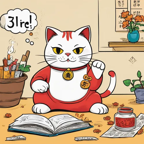 lucky cat,cat cartoon,tea party cat,cat's cafe,jiji the cat,cartoon cat,cat drinking tea,drawing cat,red cat,yo-kai,coloring for adults,coloring picture,cute cartoon image,colouring,jin deui,coloring book for adults,coloring,white cat,japanese bobtail,kitfo,Illustration,American Style,American Style 13