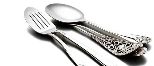 Silver utensils, luxurious dinner setting, ornate patterns, shiny metal, reflective surface, still life photography, softbox lighting, shallow depth of field, warm color tone, 3/4 composition, close-u