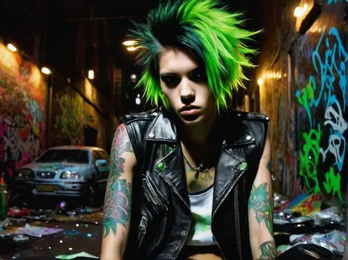 punk design,punk,rocker,streampunk,tattoo girl,green skin,mohawk hairstyle,green wallpaper,screw,toxic waste,neon body painting,herbal rocker,green goblin,harley,toxic,bad girl,radioactive,goth subculture,full hd wallpaper,maxx,Art,Artistic Painting,Artistic Painting 24