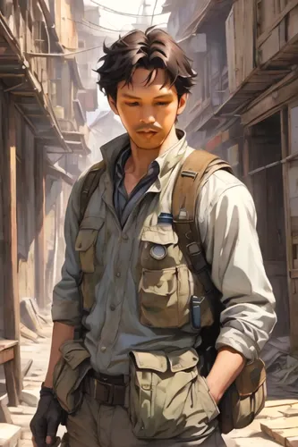 cargo pants,gunkanjima,lost in war,cg artwork,combat medic,khaki,warsaw uprising,hashima,mercenary,hong,vietnam,war correspondent,kojima,guilinggao,ara macao,male character,solo,cargo,lando,xiangwei