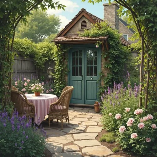 cottage garden,summer cottage,garden shed,country cottage,garden door,cottage