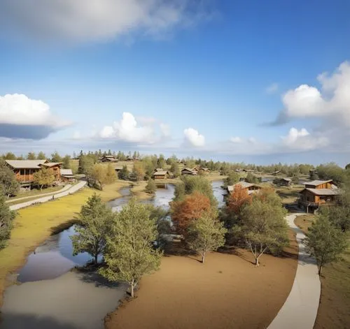 ecovillages,cohousing,ecovillage,3d rendering,new housing development,riverwood,escher village,townhomes,netherwood,sammamish,springwood,bungalows,render,renderings,homesites,aurora village,lodges,suburbanized,streamwood,townsite,Photography,General,Realistic