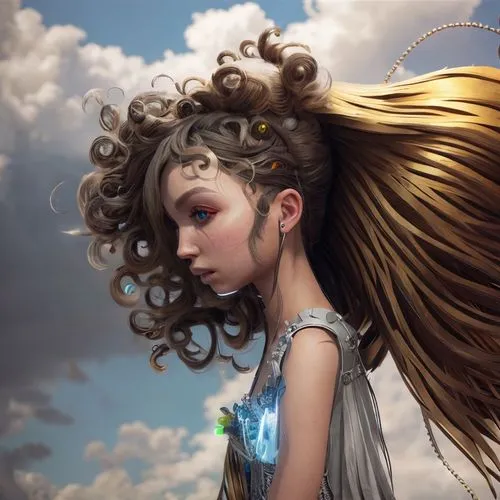 little girl in wind,mystical portrait of a girl,fantasy portrait,world digital painting,faery,fantasy art,sci fiction illustration,harpy,fairy queen,golden crown,little girl fairy,baroque angel,child fairy,angel girl,faerie,rapunzel,fluttering hair,digital painting,feathered hair,angel,Common,Common,Game