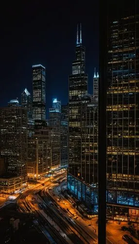 chicago night,chicago skyline,metra,chicago,city at night,chicagoan,nightview,detriot,chicagoland,night view,night photo,streeterville,sears tower,metropolis,detroit,skyline,rencen,wgci,night lights,night photograph,Conceptual Art,Graffiti Art,Graffiti Art 06