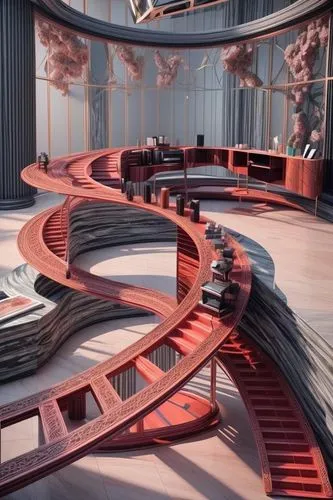 radiator springs racers,sky space concept,futuristic art museum,hudson yards,construction set,conveyor belt,coaster,stage design,winding steps,race track,attraction theme,winding staircase,roller coaster,wooden track,rides amp attractions,3d bicoin,3d rendering,oval forum,wooden construction,theater stage