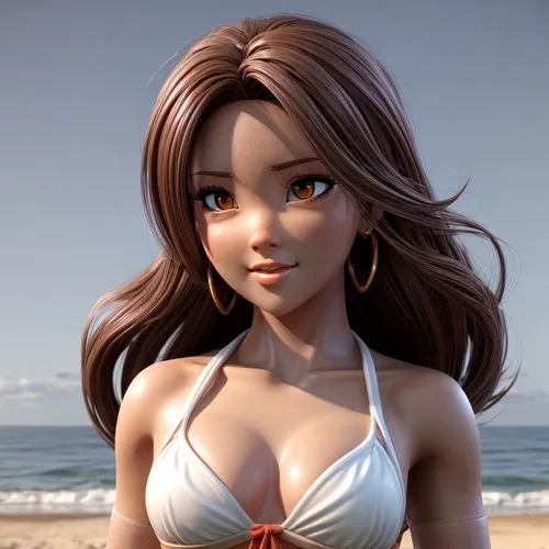 On a beach, on a sunny day, with the sun rising ,nami,moana,kotobukiya,beach background,honmei choco,sanya,maya,beach toy,anime 3d,female doll,kinara,mikuru asahina,summer swimsuit,one-piece swimsuit,