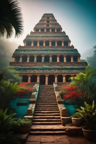 gopuram,visalakshi,step pyramid,gopura,artemis temple,kukulkan,puram,arunachala,kharut pyramid,nalanda,vimana,ziggurat,sea shore temple,temple,viriya,abhayagiri,pakal,temples,aztec,mamallapuram,Illustration,Realistic Fantasy,Realistic Fantasy 34