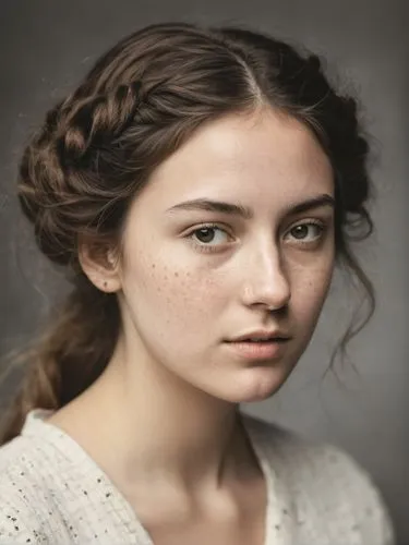 A young woman gazes into the distance, her long brown hair blowing in the light breeze. Her heart beats wildly. A number of pretty freckles play around her small nose and there is a distinctive black 