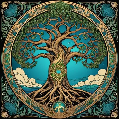 celtic tree,tree of life,yggdrasil,the branches of the tree,colorful tree of life,flourishing tree,qabalah,mother earth,bodhi tree,druidry,mirkwood,druidism,druidic,argan tree,the branches,lughnasadh,earth chakra,anahata,lorien,magic tree,Illustration,Retro,Retro 13