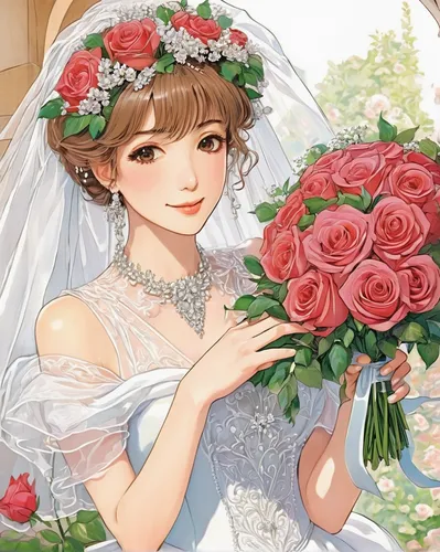 bridal,bride,bridal dress,bridal clothing,sun bride,wedding dress,silver wedding,bridal bouquet,bridal accessory,hydrangeas,rose flower illustration,the bride's bouquet,holding flowers,wedding bouquet,hydrangea background,hydrangea,spring carnations,wedding flowers,bridal jewelry,carnations,Illustration,Japanese style,Japanese Style 13