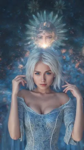 blue enchantress,fantasy picture,white rose snow queen,the snow queen,ice queen,fantasy portrait,Time,Dawn