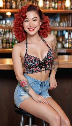 barista,bartender,bella rosa,bar,rosa bonita,jasmine sky,unique bar,toni,barmaid,santana,mai tai,rockabella,waitress,pin-up model,jasmine virginia,maci,lei,redhair,tori,catrina calavera,Illustration,Japanese style,Japanese Style 01