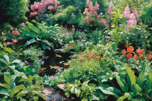 flower borders,flowering plants,floral border,garden plants,pond plants,perennial plants,cottage garden,clove garden,flower border,summer border,day lily plants,crocosmia × crocosmiiflora,gardens,garden,torch lilies,autumn borders,garden of plants,flower bed,trusses of torch lilies,the garden,Conceptual Art,Oil color,Oil Color 18