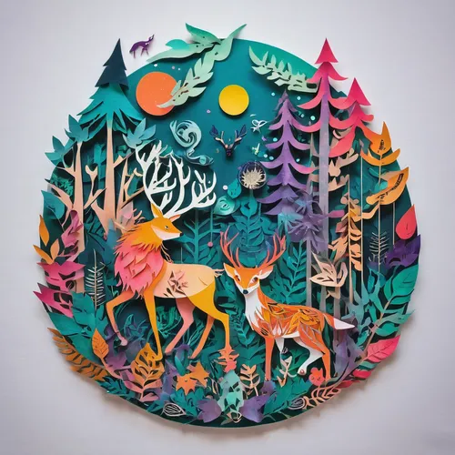 forest animals,woodland animals,paper art,deer illustration,wooden plate,forest animal,decorative plate,cartoon forest,whimsical animals,coniferous forest,trees with stitching,circular puzzle,fairy tale icons,enchanted forest,kawaii animal patch,forest landscape,forest background,glass painting,spruce forest,animals hunting,Unique,Paper Cuts,Paper Cuts 07