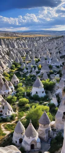 """Göreme National Park and the Rock Sites of Cappadocia is a volcanic landscape created entirely from erosion that eventually formed mountain ridges, valleys, and pinnacles nicknamed """"fairy chimne