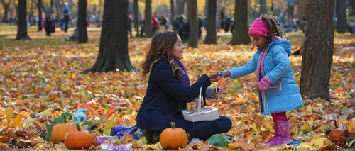 NEW YORK, NEW YORK - NOVEMBER 4: A three year old girl gives money to a young busker in a fall scene in Central Park, Manhattan, New York.  4th November 2017. (Photo by Tim Clayton/Corbis via Getty Im